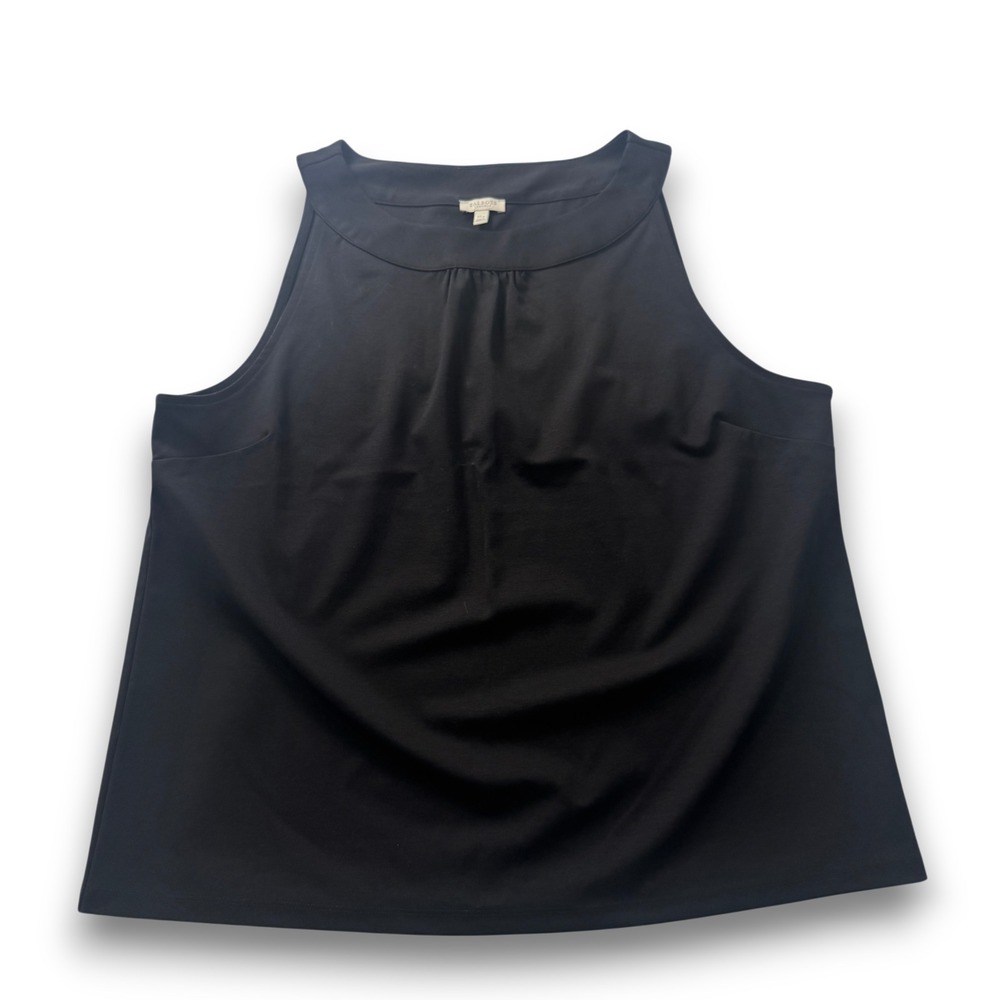 Talbots Petite Black Sleeveless Pleated Jewel Neck Knit Top XLp Cotton Blend
